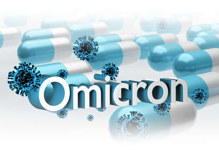 Omicron Covid variant B.1.1.529. Mutated coronavirus SARS-CoV-2. 3D render. COVID-19の写真素材