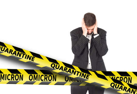 Omicron coronavirus variant. Omicron Covid-19 variant Coronavirus. Mutated coronavirus SARS-CoV-2. Quarantine because of COVID. Mutated virus from South Africa. Virus molecules and Omicron label.の写真素材