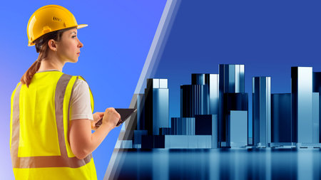 Architectural planning concept. Woman engaged in creation of architectural models. Three-dimensional...
