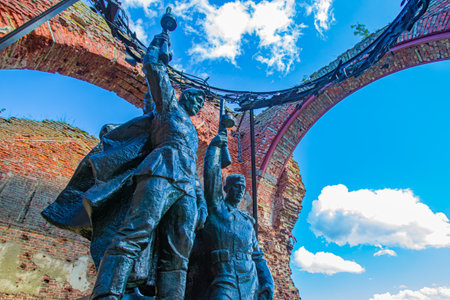 Saint Petersburg. Russia. Monument in the fortress Oreshek. Shlisselburg fortress. Monument defenders of the fortress. Monument to Russian soldiers. Second World War. Ladoga. Neva River. 13.08.2017のeditorial素材