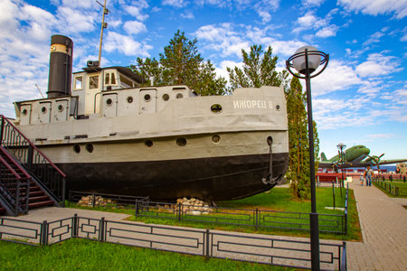 Saint Petersburg. Russia. Museum "Road of Life". Warship in the naval museum. Osinovets. Ship on land. Tug boat. Izhorets. The weapon of the Soviet Union. History of Russian weapons. 08/16/2018のeditorial素材