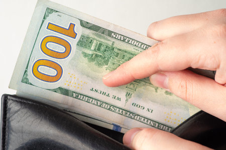 Money. Dollars. Cash. A man counts money. Dollars in a person's hands. A man totals money. Concept -...