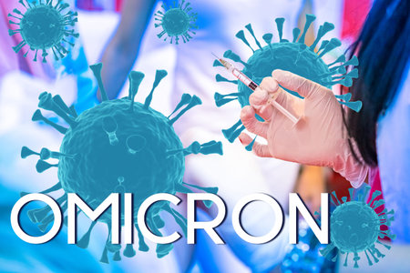 Doctor holds vaccine against new covid-19 omicron variant. New generation vaccine against...