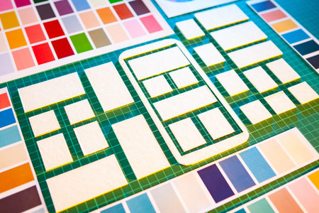 UX smartphone app design. Smartphone application architecture. Palette. The designer is preparing...