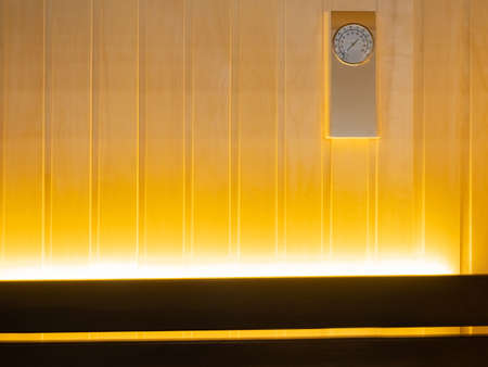 Sauna. Equipment for the sauna.Steam room. Thermal sensor in the bath. The device for measuring temperature in the sauna. Wellness treatments.Thermometer in the bath. Steam room temperature controlの写真素材