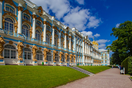 Saint Petersburg. Russia. Pushkin Catherine Palace in Tsarskoye Selo. Traveling to the cities of Russia. Catherine's Palace in summer weather. Tours to St. Petersburg. Russia day. 09.08.2017のeditorial素材