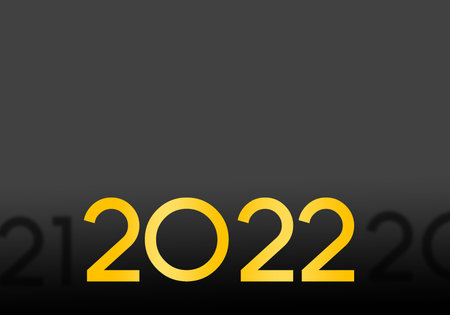 2022 yellow logo. Two thousand twenty two digits. Symbol of coming year on black background. Place...