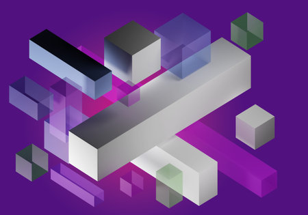 Geometric background. Abstract geometric shapes. Cubes on purple background. Bulk paralelepipids. 3d...
