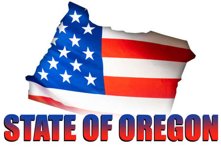 USA State of Oregon. Oregon State on white background. US region map silhouette. Oregon map in patriotic colors. United States of America flag. American region logo. 3d rendering.の写真素材