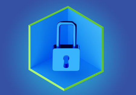 Padlock as symbol of security. Metal padlock on background. Three-dimensional padlock. Closed lock...
