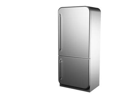 Refrigerator on white background. Three-dimensional refrigerator in steel color. Refrigerator detailed isolated. It symbolizes refrigeration equipment. Home appliances. 3d rendering.の写真素材