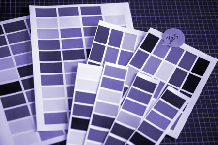 Purple-lilac paper palettes. Various shades of violet with addition of blue. Light and dark examples...