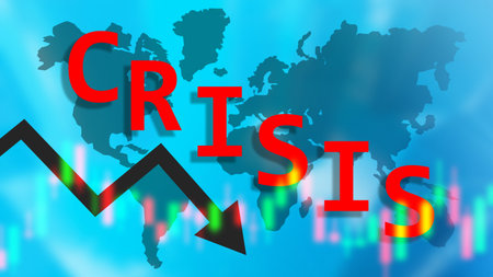 Crisis word on world map background. World Crisis Indicators. Beginning of global economic...