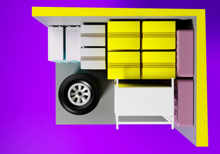 Rental Storage Units 5 by 10 feet. Storage company safekeeping services. Container rental in warehouse company. Storage room capacity demonstration. Warehouse space rental. 3d renderingの写真素材