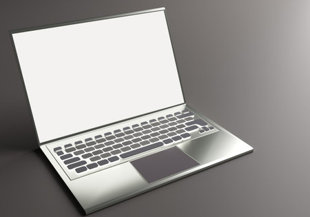 Realistic laptop mockup. Notebook template on gray background. Opened laptop with a white screen....