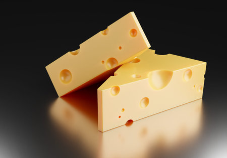Cheese on black background. Maasdam cheese close-up. Porous yellow cheese. Maasdam detailed...