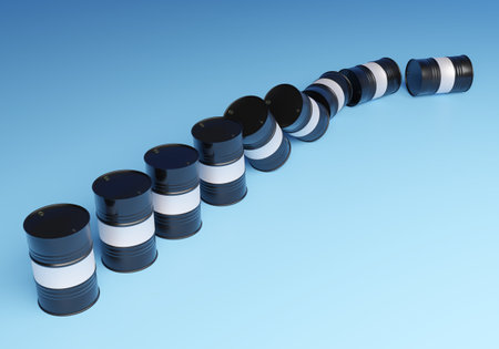 Falling oil prices. Decrease in prices for oil products. Black barrels fall. They symbolize price...