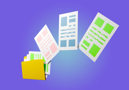 Folder with documents. Yellow folder with papers. Concept is organization of information and data....