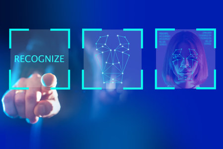 Facial recognition. Biometric identification. Face ID. Personal verification. Face scanning and...