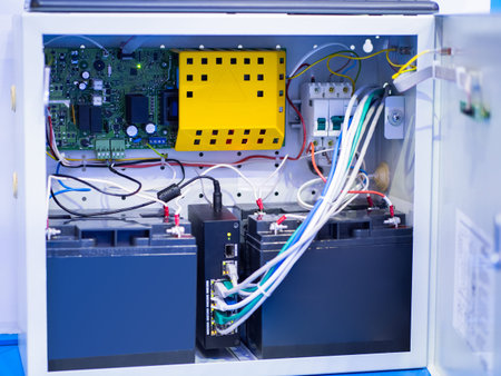 Electrical equipment. Metal box with networking equipment. Switching network terminal. Security...