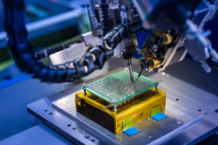 Soldering transistor microcircuit. Creation microprocessor. Microprocessor soldering machine....