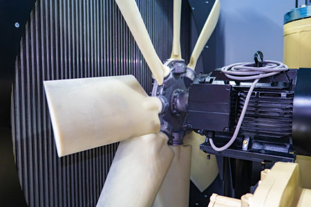 Screw. Air cooling. Hydraulic Cooling Fan. Forced ventilation. Production of metal screws. Concept -...