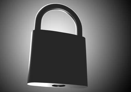 Realistic closed lock. Padlock on gray background. three-dimensional padlock. Dark padlock close-up. Concept - equipment for protection of real estate. Protective inventory. 3d visualization.の写真素材