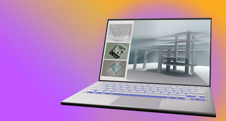 Architectural design. Architectural project in computer screen. concept is architect's laptop....