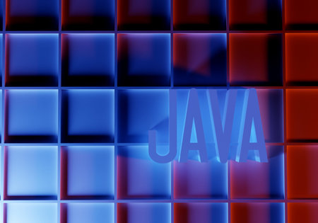 programming with javascript. Creation software. Java logo on neon background. Using Java technology....