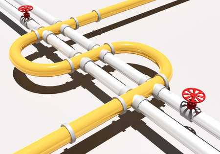 gasification pipeline. Large diameter gas pipe. double gas pipeline. Pipes with valves to stop...