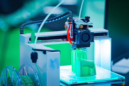 3D printer while printing. Professional 3D printer close-up. Creation of three-dimensional...