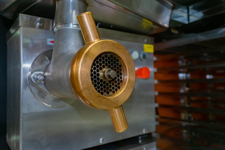 industrial meat grinder. Meat grinder at food enterprise. Sale of equipment for the restaurant...