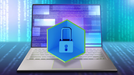 computer security. Caring for information security. Laptop with padlock as symbol of network...