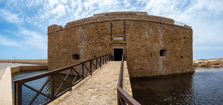 Republic of Cyprus. Pathos. stone fort. Ancient fortress in the city of Paphos. Bridge leads to...