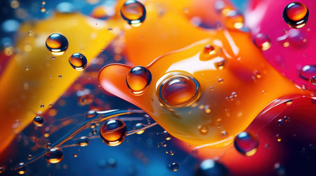 Colorful backdrop with rainbow liquid. Multi-colored gel with air bubbles. Bright backdrop for stylish designの素材