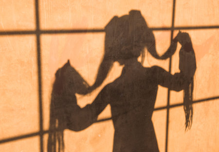Miku cosplay silhouette on orange wall