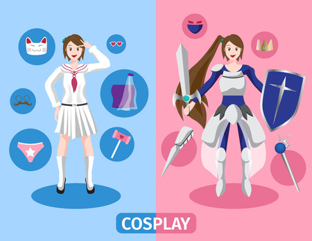 Japan anime cosplay vector , 2 cosplay setのイラスト素材
