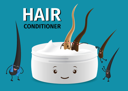hair cartoon character in conditioner , cream foam mousse lotion , vectorのイラスト素材