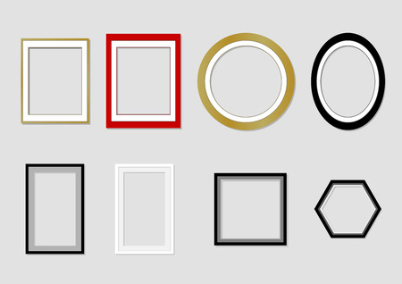 blank picture frame template set isolated on wall vectorのイラスト素材