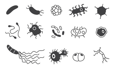 Bacteria, superbug, virus icons vector set , black and white bacteriaのイラスト素材