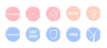skin pastel icon vector / sheild acne skin moisturizer hair collagen protectionのイラスト素材