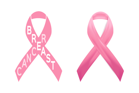 Realistic pink ribbon and breast cancer icon . Vector illustrationのイラスト素材