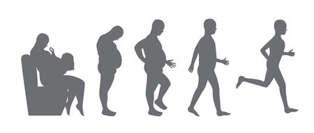 fat to slim body - diet concept,  weight loss Vector illustration.
