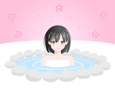 women relaxing in Japanese onsen ( hot spring ) vector / sakuraのイラスト素材