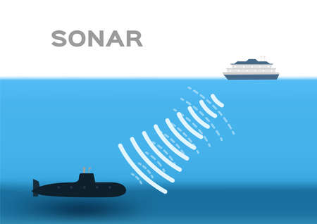 sonar infographic vector . boat and submarine on whiteのイラスト素材