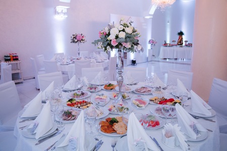 Wedding tables in restaurant. deciration. summer dayの写真素材