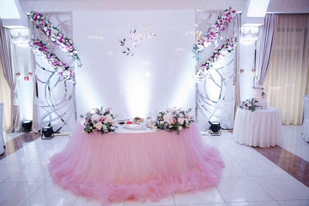 Floral decoration on the wedding in restaurant.の写真素材