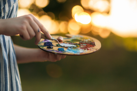 Palette with paints and spatula. Drawing a picture.の写真素材