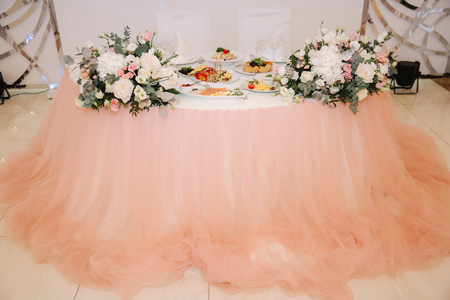 Wedding tables in restaurant. deciration of couoles tableの写真素材