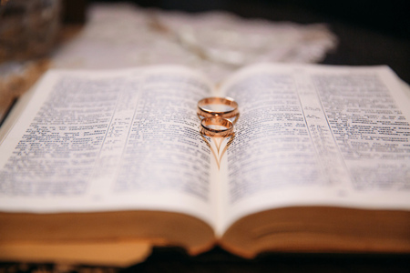 Rings on book. wedding time and accessoriesの写真素材